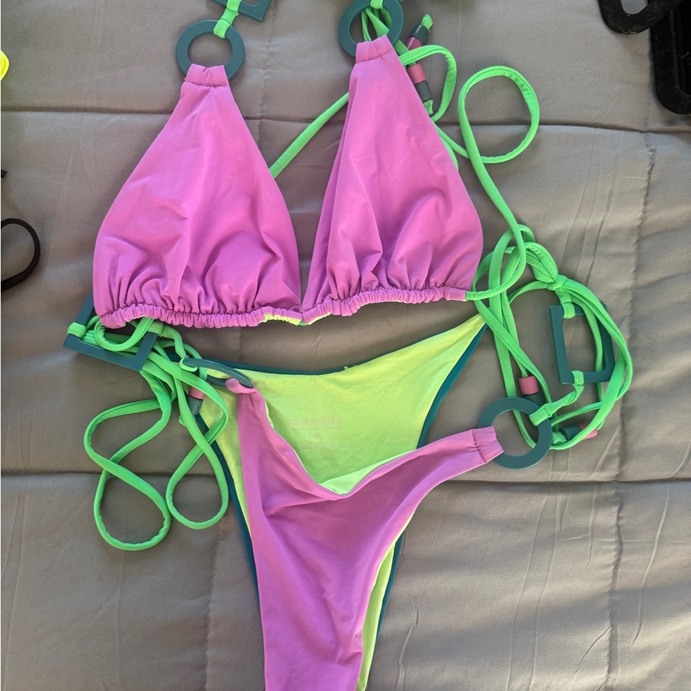 Vibrant Pink and Green Bikini Set